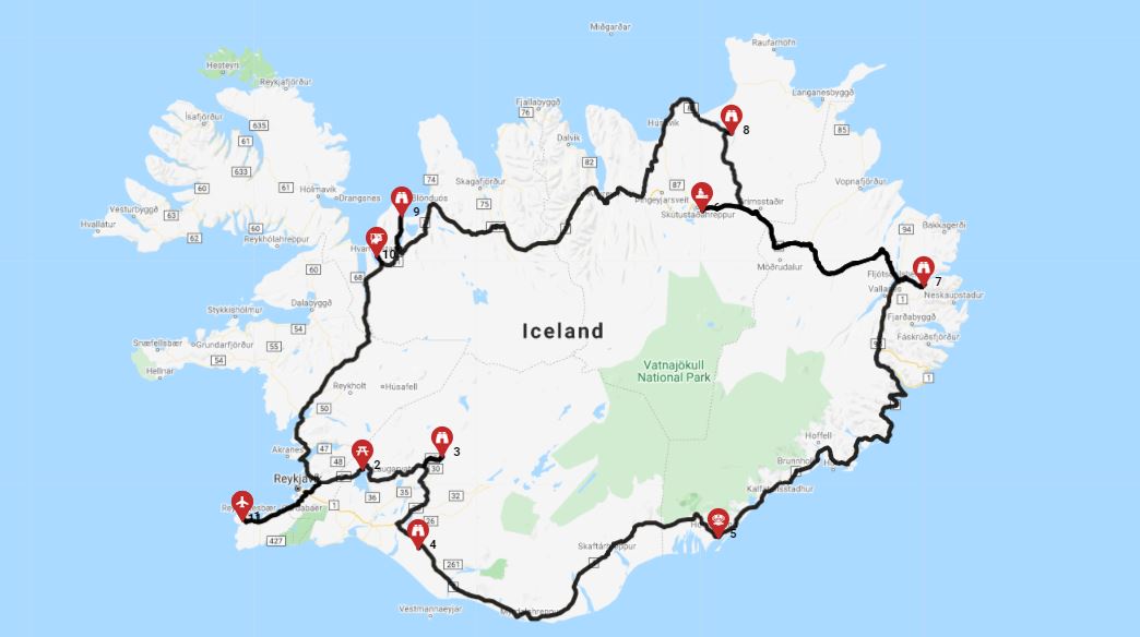 לשכור קראוונים באיסלנד - מסלול